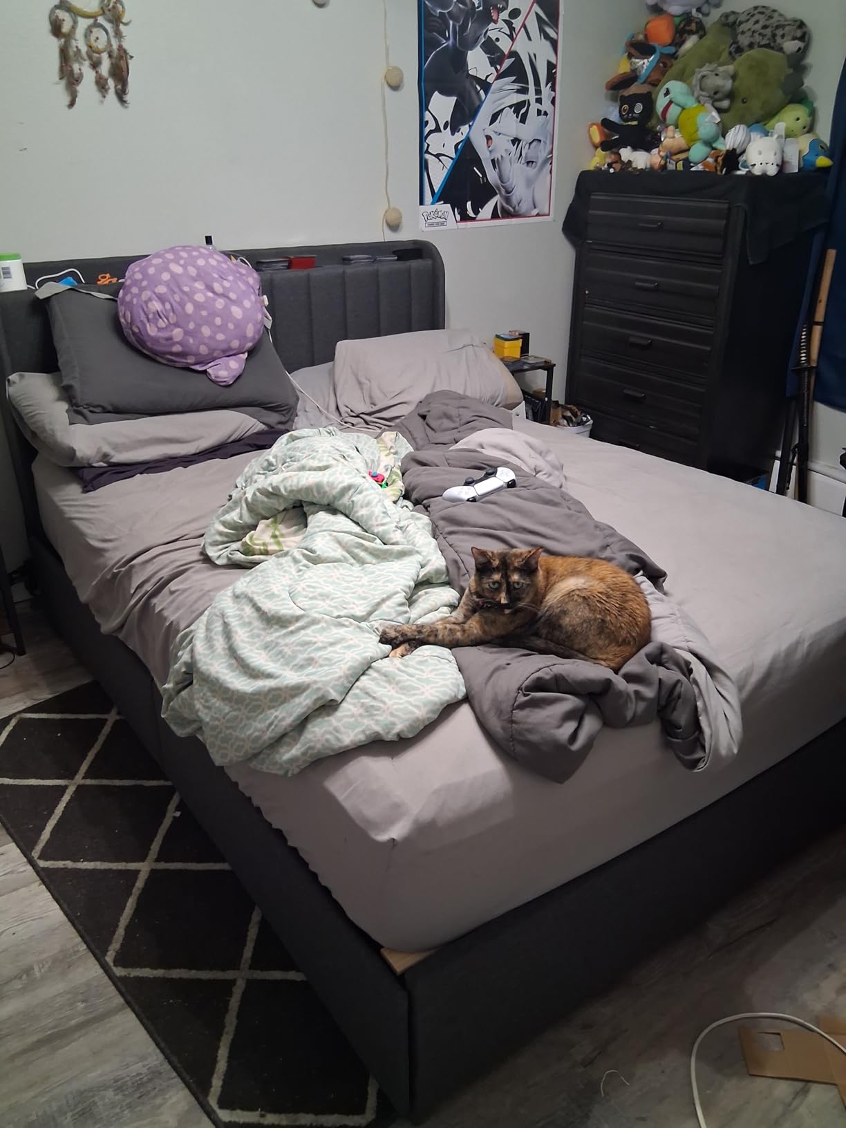 Queen Bed Frame with 4 Drawers and Storage Headboard, Upholstered Platform Bed Frame Queen Size with Led Lights and Handy Charging Station, No Box Spring Needed, Easy Assembly, Noise Free, Beige customer photo 1