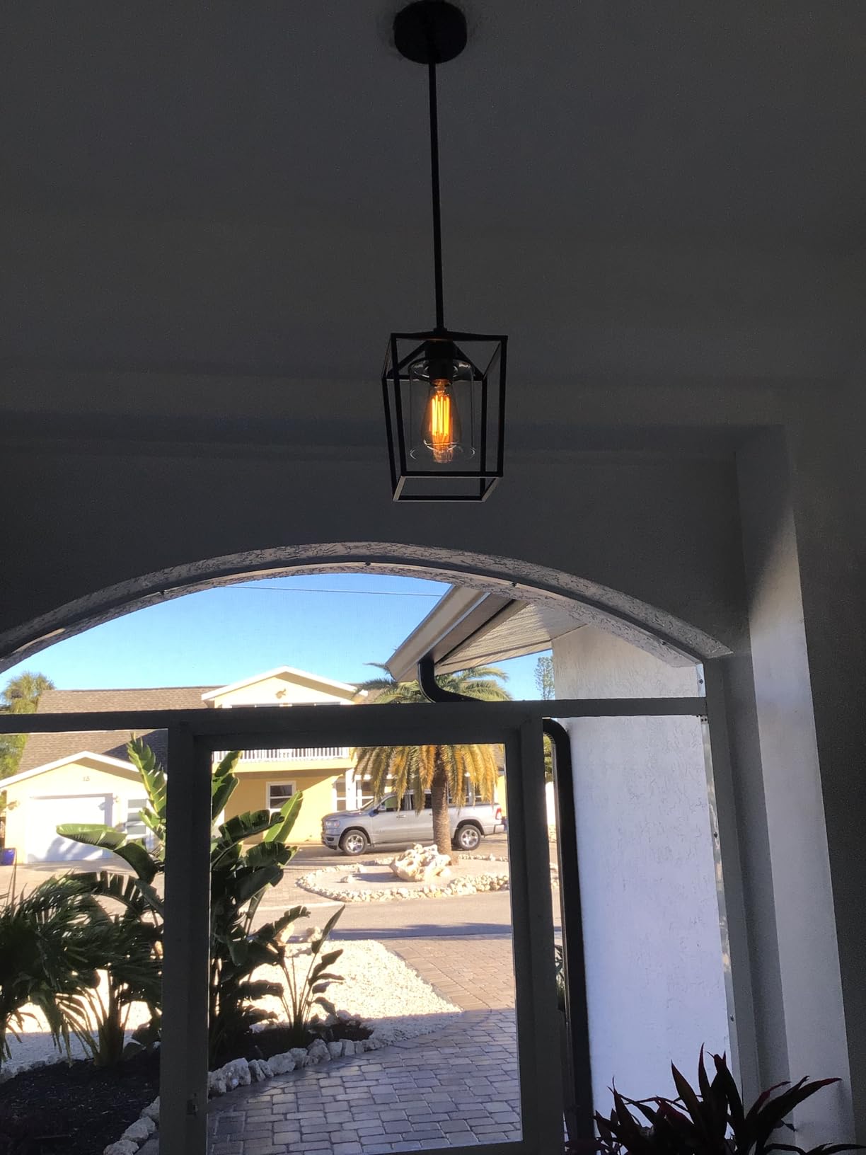 3 Pack Gold Pendant Lights, Modern Farmhouse Kitchen Pendant Lighting Over Island, Metal Cage Hanging Lights with Clear Glass Shade for Kitchen Island, Dining Room, Entryway, Hallway customer photo 2