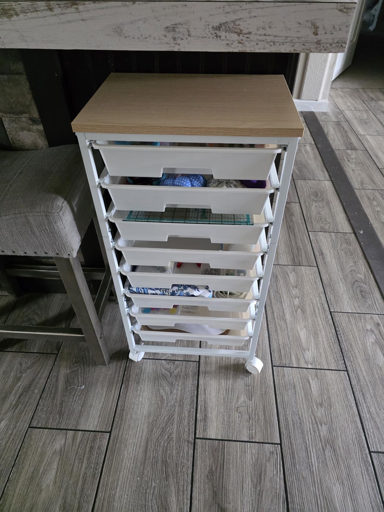 LEHOM Rolling Storage Cart with 8 Drawers, Utility Cart on Wheels with Metal Frame and Wooden Tabletop for Living Room Bedroom Dorm, Office Storage & Art Supply Craft Organizer for Classroom customer photo 2