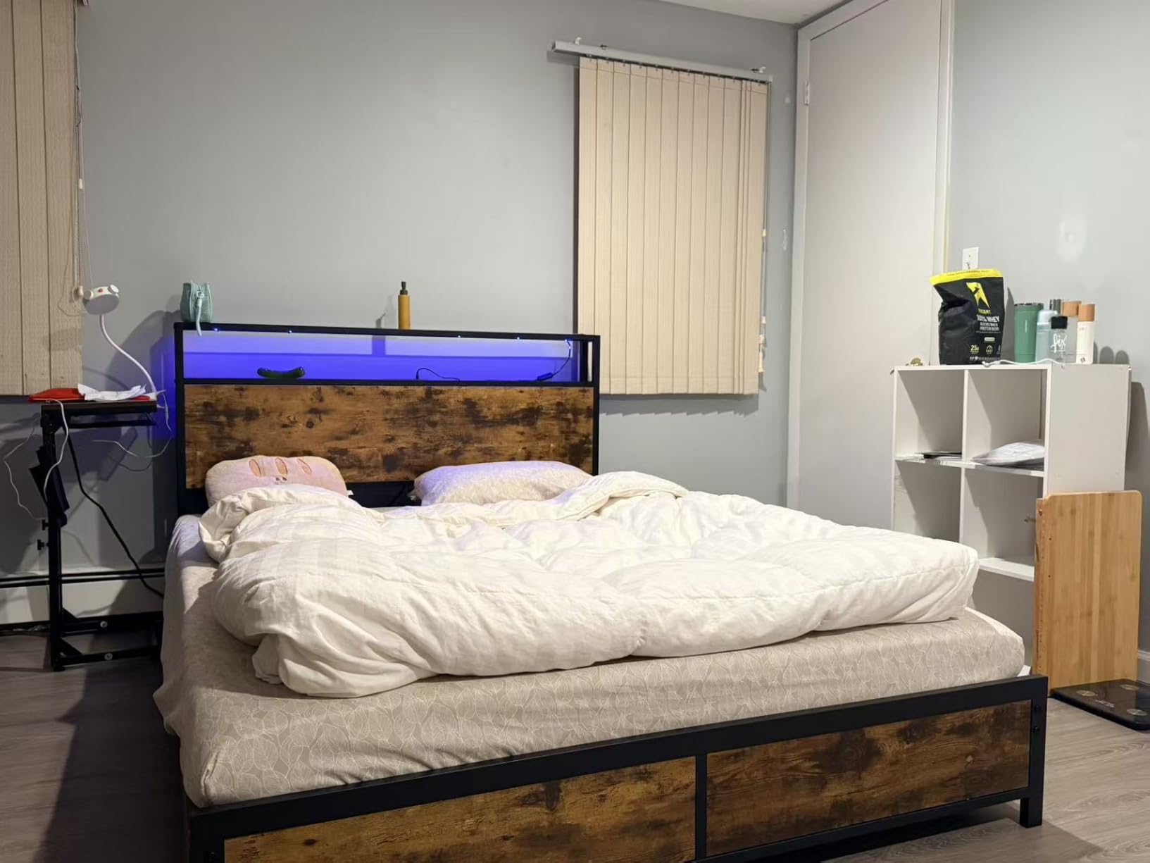 Lifezone King Bed Frame with 2-Tier Storage Headboard, Metal Platform Bed Frame with 4 Storage Drawers, Built in Charging Station & LED, Noise-Free/Metal Support/No Box Spring Needed, Rustic Grey customer photo 1